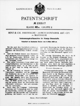 Unabhängig voneinander arbeiten Ingenieure von Benz & Cie. und der Daimler-Motoren-Gesellschaft an der Entwicklung des Dieselmotors für Lastwagen. Das von Benz angemeldete Patent DRP Nr. 230517 vom 14. März 1909 zum Thema "Verbrennungskraftmaschine für flüssige Brennstoffe" bezieht sich als erstes auf das von Prosper L'Orange erfundene Vorkammerprinzip bei Dieselmotoren.