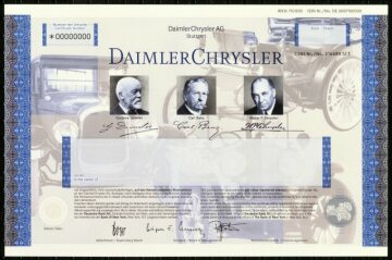 The DaimlerChrysler sample share certificate dating back to 1998.
