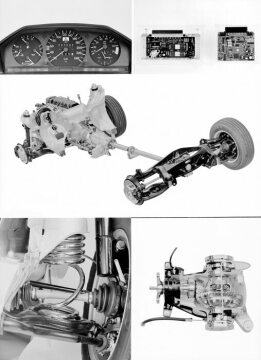 4MATIC
oben links: Funktionsleuchte
oben rechts: elektronische Steuergeräte für 4MATIC und ABS
Mitte: Antriebsstrang
unten links: Antriebswelle für den automatisch schaltenden Vorderradantrieb
unten rechts: Hinterachssperrdifferential