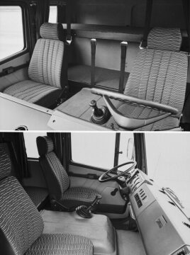 Mercedes-Benz LN 2
Das Fernfahrerhaus ist gegenüber dem Standard-Fahrerhaus um 650 mm und kann mit einer Sitz/Liegen-Kombination ausgestattet werden oder erhält für den Fernverkehr zwei Schlafliegen.