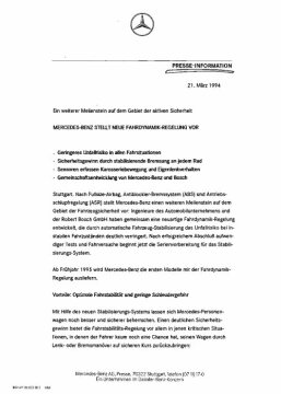 Presseinformationen 21. März 1994