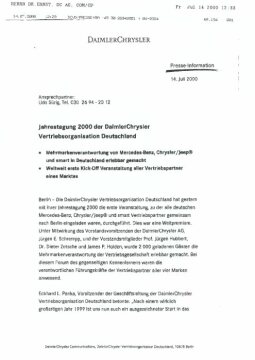 Presseinformationen 14. Juli 2000