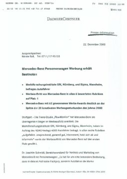 Presseinformationen 22. Dezember 2000