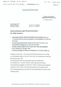 Presseinformationen 7. Februar 2001