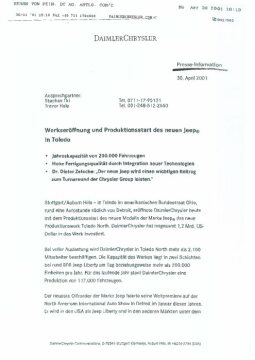 Presseinformationen 30. April 2001