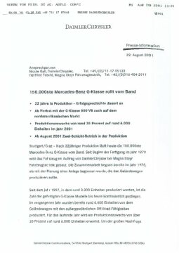 Presseinformationen 29. August 2001