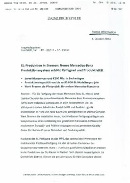 Presseinformationen 5. Oktober 2001