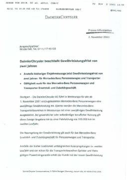 Presseinformationen 2. November 2001