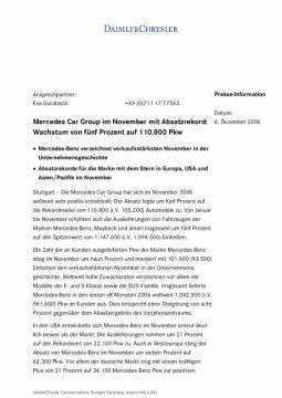 Presseinformationen 6. Dezember 2006