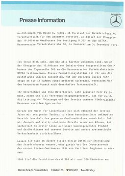 Presseinformationen 28. November 1979