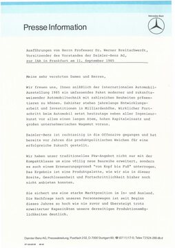 Presseinformationen 11 September 1985