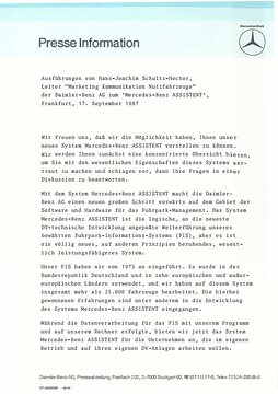 Presseinformationen 17. September 1987