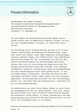 Presseinformationen 17. September 1987