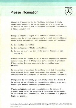 Presseinformationen Januar 1988 (Französisch)