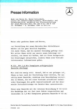 Presseinformationen 26. November 1984