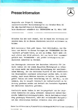 Presseinformationen 14. März 1988