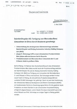 Presseinformationen 3. Mai 2004