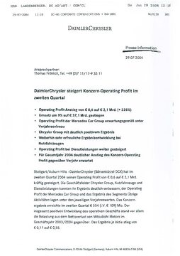 Presseinformationen 29. Juli 2004