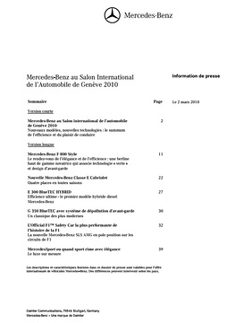 Presseinformationen 2. März 2010 (Französisch)