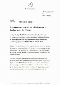 Presseinformationen 18. August 2000