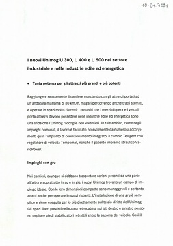 Presseinformationen 10. Januar 2001 (Italienisch)