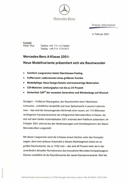 Presseinformationen 4. Februar 2001