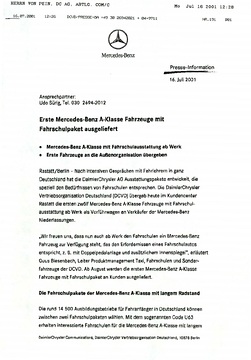 Presseinformationen 16. Juli 2001