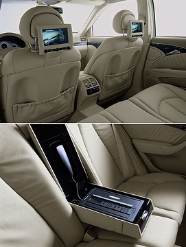 Mercedes-Benz communication systems for the E-Class, model series 211, and the S-Class, model series 220, 2003. AMG Advanced Mobile Media: Rear-seat entertainment and mobile office systems. Passengers can select their individual entertainment programme during the journey on 2 6.5-inch monitors attached to the front seats - via separate remote controls. The S-Class features a Multi-Function Communication Unit (MFCU) in the folding armrest in the rear. It serves as a fax machine, copier, printer, scanner, telephone and modem.