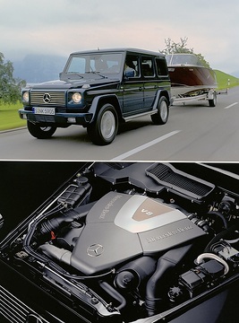 above: Mercedes-Benz G-Class G 400 CDI long wheelbase, license plate S-NK 5905
below: V8 diesel engine from the S-Class with 184 kW/250 hp and a torque of 560 Nm from 1700 rpm.