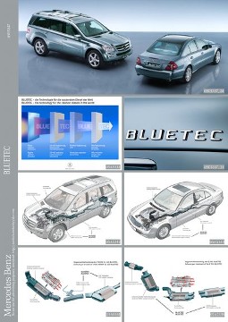 Mercedes-Benz E 320 BlueTEC saloon, model series 211, launched in the USA in 2007 and awarded the title "World Green Car 2007". Sales designation in Germany (from 2008): E 300 BlueTEC, V6 diesel engine OM 642 DE 30 LA, displacement 2987 cc, 155 kW/211 hp. With oxidation catalytic converter, particulate filter and NOx storage catalytic converter. Also in the shot, photo sequence: GL 320 BlueTEC, model series 164, 2006 version. Mercedes-Benz is the first manufacturer to receive approval for the registration of BlueTEC Sports Utility Vehicles (SUVs) in all US states.