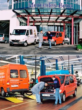 "MobbilityGo" for Mercedes-Benz vans: From 1 January 2002, the "MobilityGo" mobility package will be introduced for the Vaneo, Vito and Sprinter series. For example, if you visit a Mercedes-Benz service station with more than two working hours for a warranty repair, you can enjoy a vehicle pick-up and drop-off service within a radius of 40 km or other mobility services.