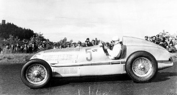 Eifel Race, Nürburgring, June 16, 1935
Rudolf Caracciola won the race in a Mercedes-Benz W 25 racing car.