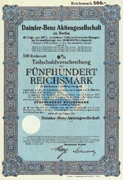 Daimler-Benz Teilschuldverschreibung - 6%ige Obligationsanleihe über 500 Reichsmark, 1927