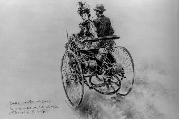 Benz Patent-Motorwagen, 1885. Zeichnung: Hans Liska.
