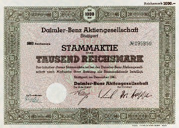 Daimler-Benz Stammaktie Nr.095859, 1000 Reichsmark