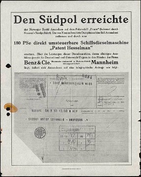 Anzeige 180 PS Schiffsdieselmaschine von Benz & Cie. in Mannheim