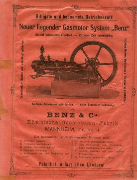 Prospekt zu einem Benz Gasmotor, 1883