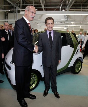 smart Werk im französischen Hambach wird Produktionsstandort für die Großserienproduktion des smart fortwo electric drive - Bekanntgabe der Standortentscheidung am 8. Oktober 2009 anlässlich des Besuchs des französischen Staatspräsidenten Nicolas Sarkozy.