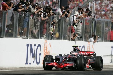 Grand Prix of Hungary, 2008:
Heikki Kovalainen, driving for the McLaren-Mercedes team since the departure of Fernando Alonso at the start of the season, wins his first Formula One race at the Hungarian Grand Prix on the Hungaroring in a McLaren-Mercedes MP4-23.