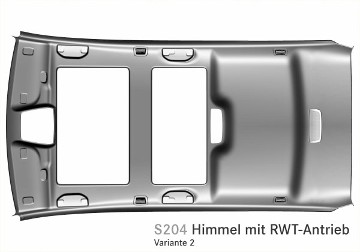 Mercedes-Benz C-Klasse T-Modell, Baureihe 204, Designprozess: händische Skizze zur Illustration alternativer Varianten des Dachhimmels, hier mit integriertem Schiebedach.
