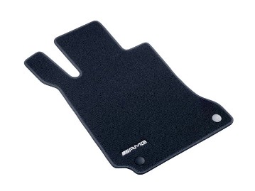 Mercedes-Benz C-Class Saloon and Estate, model series 204, 2007, colour-matched AMG floor mat with embroidered lettering, could be fixed to the floor with a clip fastening, set in black (accessory).