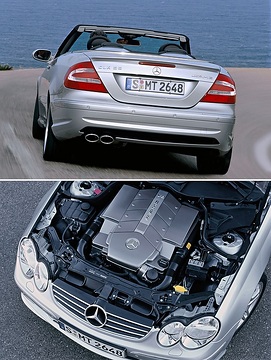 CLK-Klasse Cabriolet, CLK 55 AMG, A 209, Fahraufnahme, Motorraum,
2003.