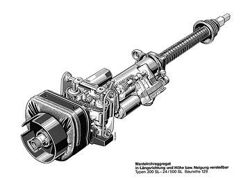 SL Roadster, steering column tube assembly - R 129,
Adjustable in longitudinal direction and height or inclination, types 300 SL-24 and 500 SL, 1989.